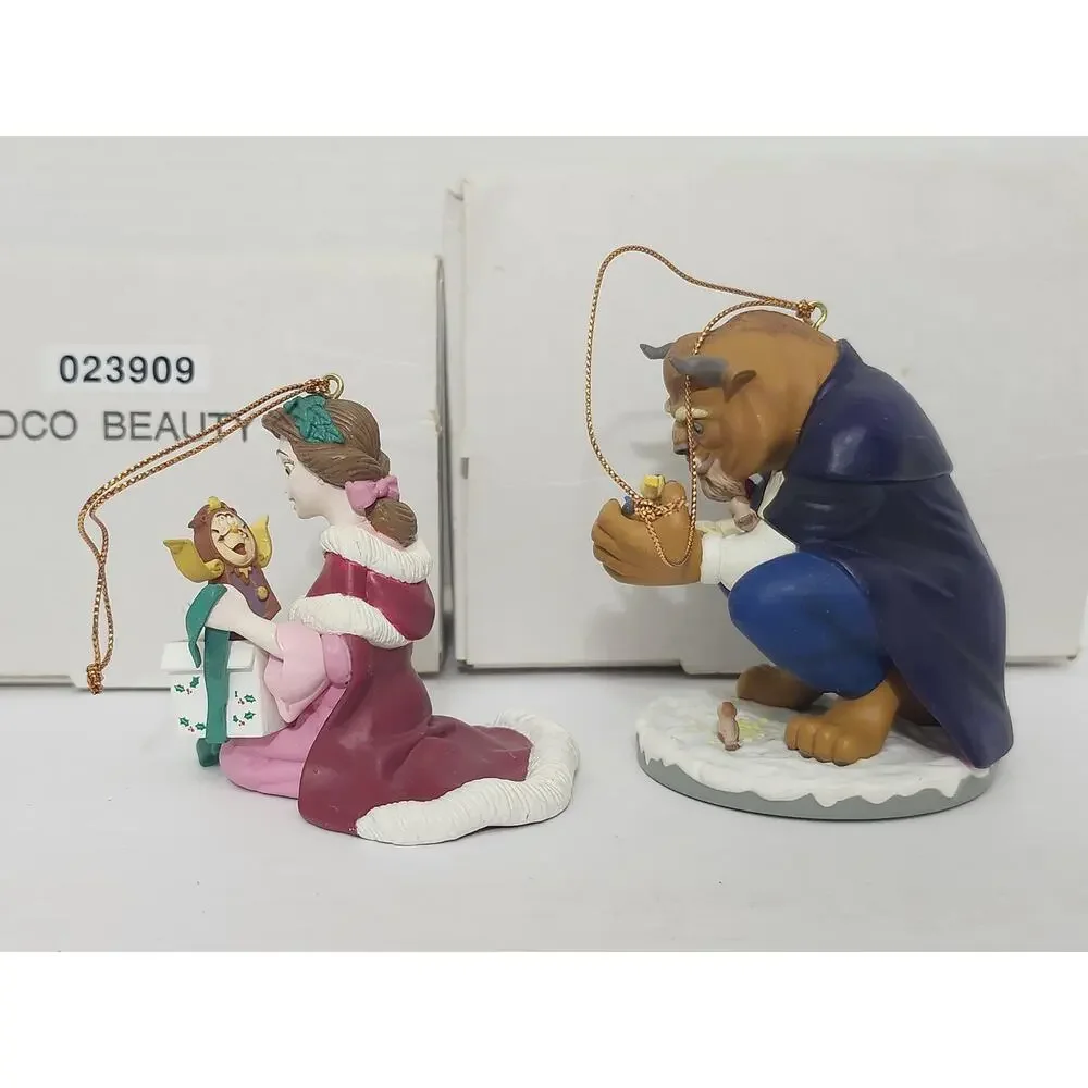 Vintage Disney Beauty and the Beast Christmas Ornament Pair Boxed Tree Set